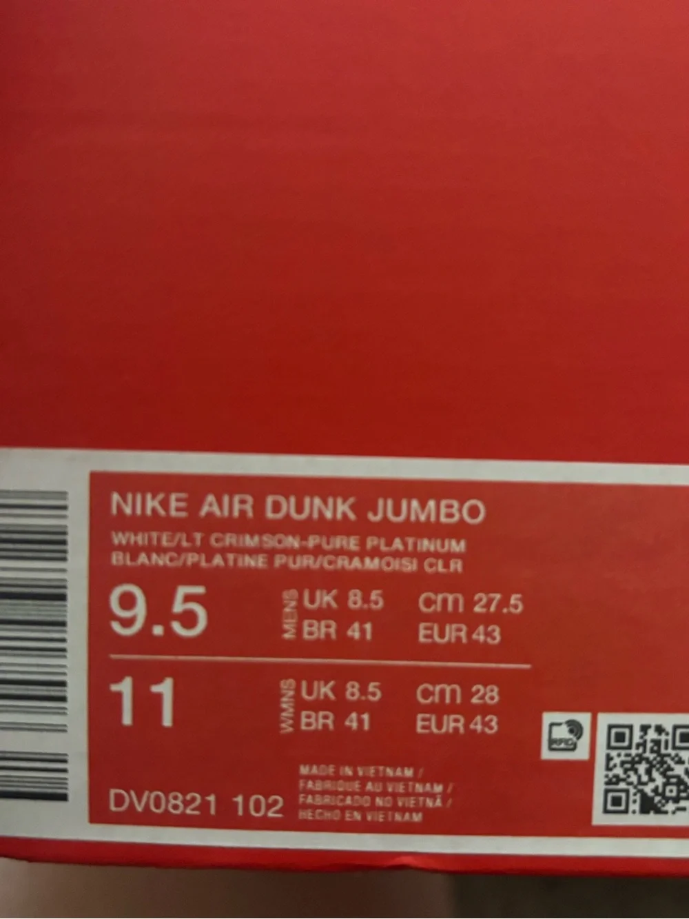 Nike Air Dunk Jumbo in White and Light Crimson
